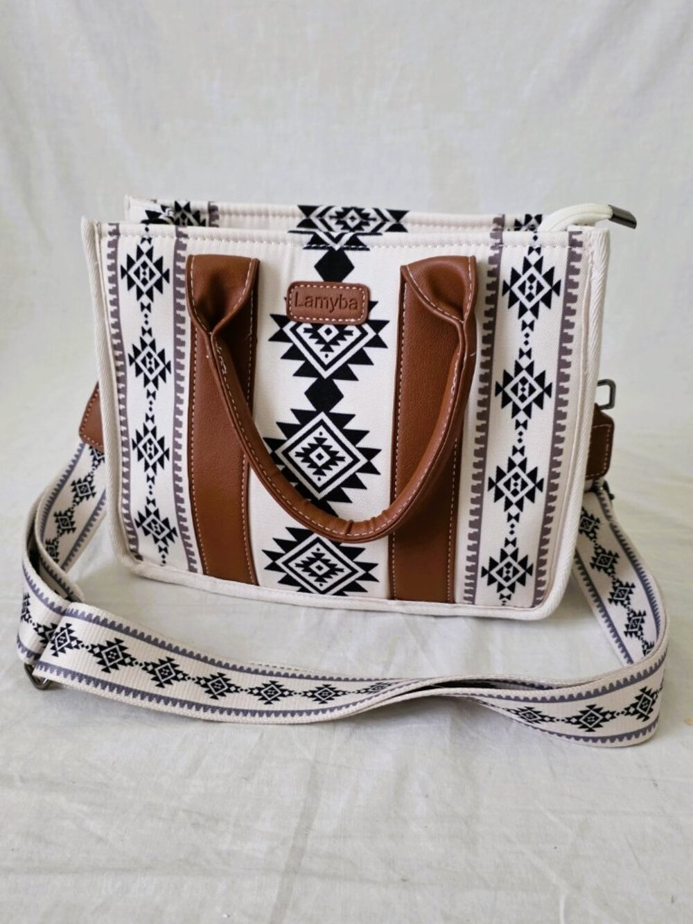 NWOT! Canvas/Faux Leather Handbag Purse Shoulder Bag w/Matching Detach. Strap